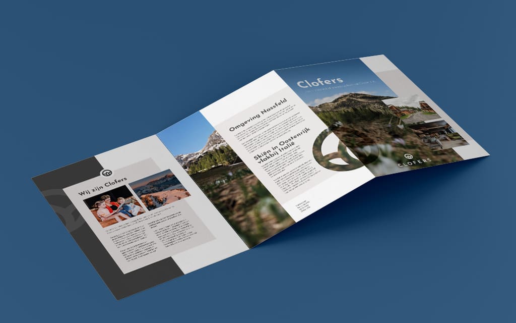 Look-and-feel ontwerp voor Clofers in een drukwerk brochure design met natuurlijke visuele merkstijl